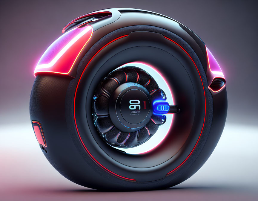 Futuristic illuminated wheel with digital display on gradient background