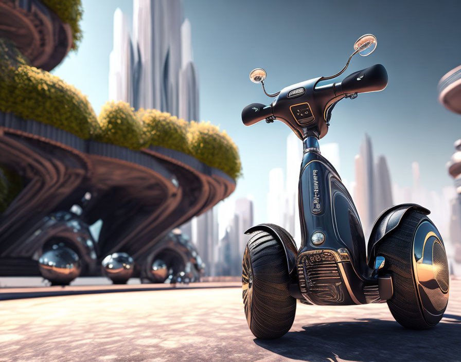 Sleek futuristic two-wheeled vehicle in urban setting