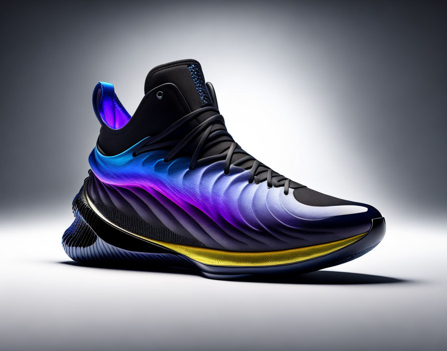 Gradient High-Top Basketball Shoe with Wavy Sole Design