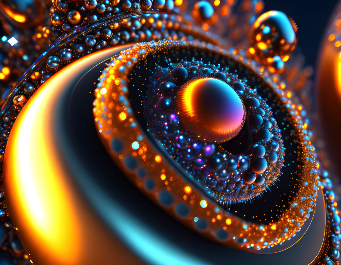 Fractal Art: Close-Up with Orange and Blue Spherical Shapes