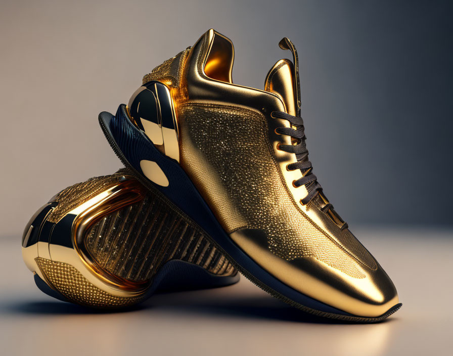 Gold-Colored Sneakers with Textured Surface and Black Accents