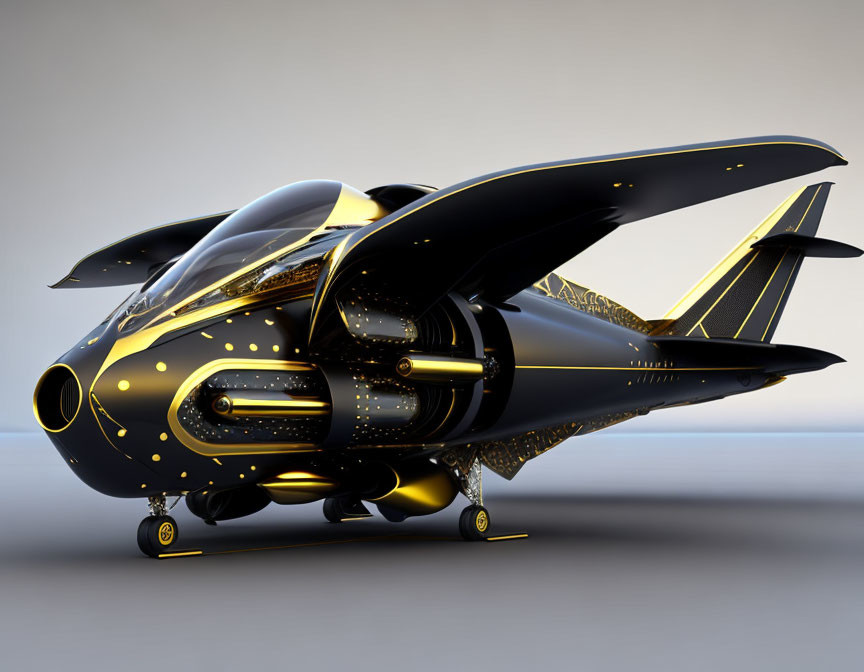 Luxury Black and Gold Private Jet with Unique Curved Design