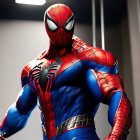 Detailed Spider-Man Costume with Metallic Texture and Web Pattern Design