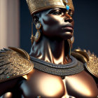 Ancient Egyptian queen in elaborate headdress and armor