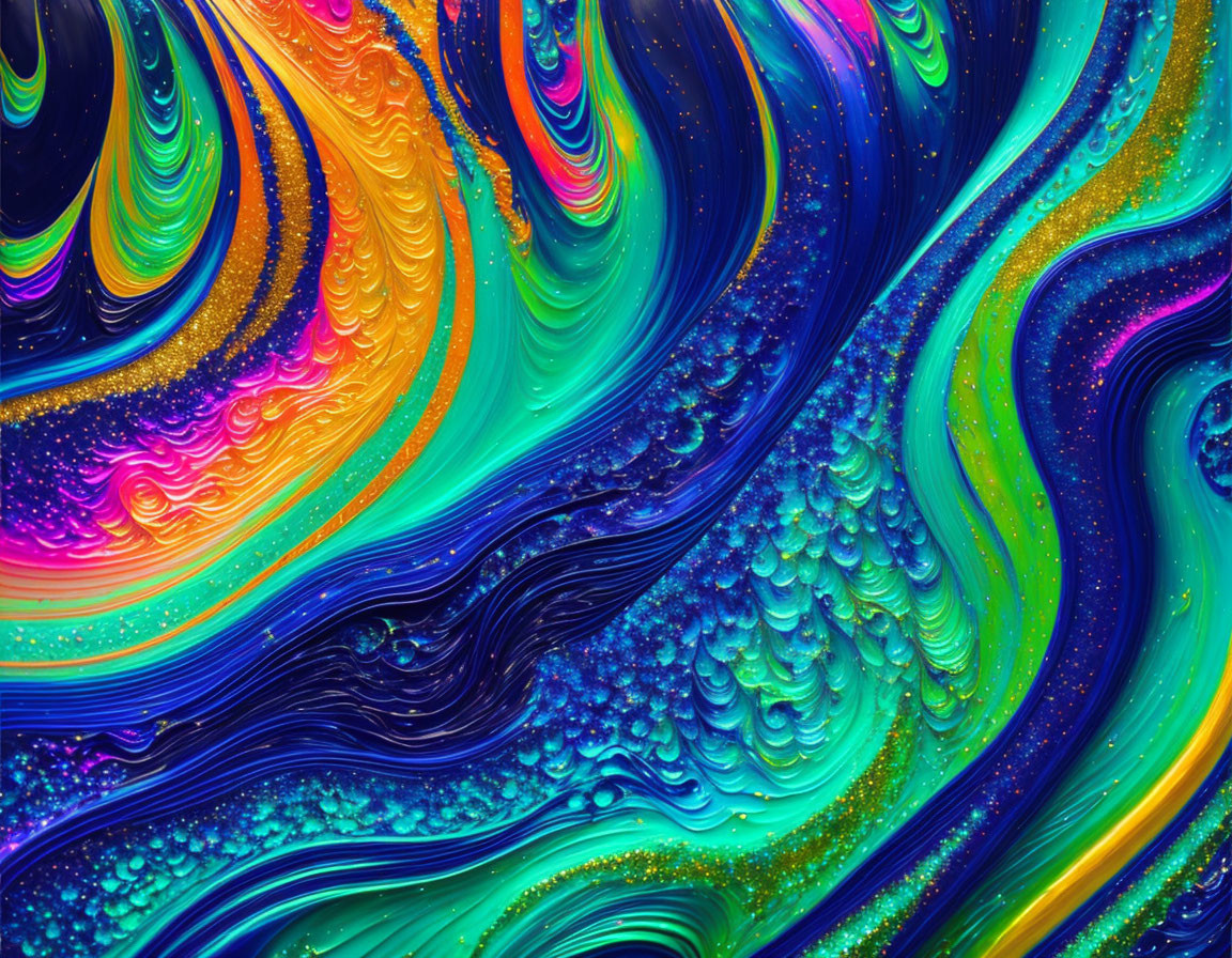 Colorful Abstract Swirling Patterns in Blue, Yellow, Orange, and Pink