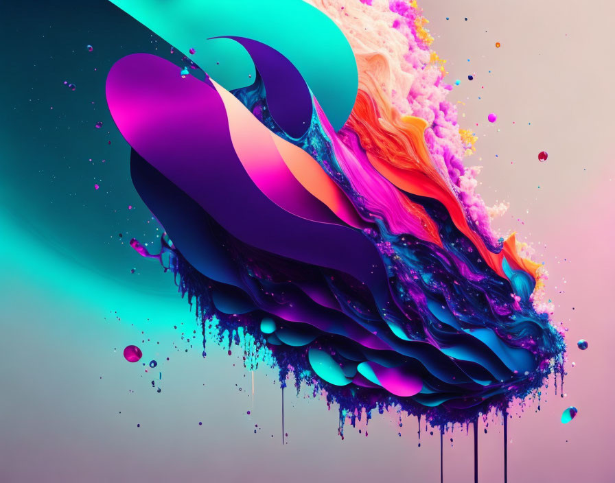 Colorful Abstract Artwork with Flowing Layers on Gradient Background