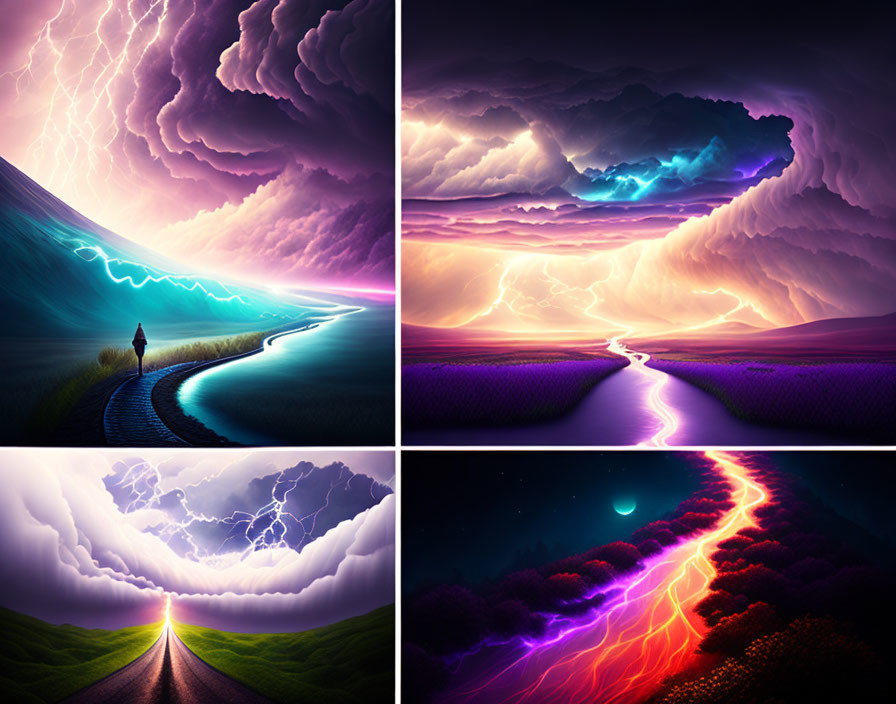 Vibrant Thunderstorm Landscapes in Fantasy Settings