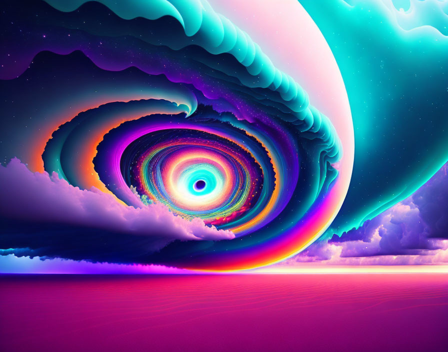 Colorful Surreal Spiral Galaxy Artwork with Neon Colors