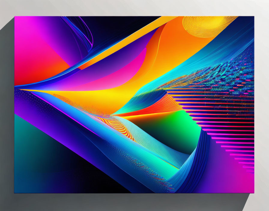 Vibrant neon colors and geometric patterns on modern canvas print