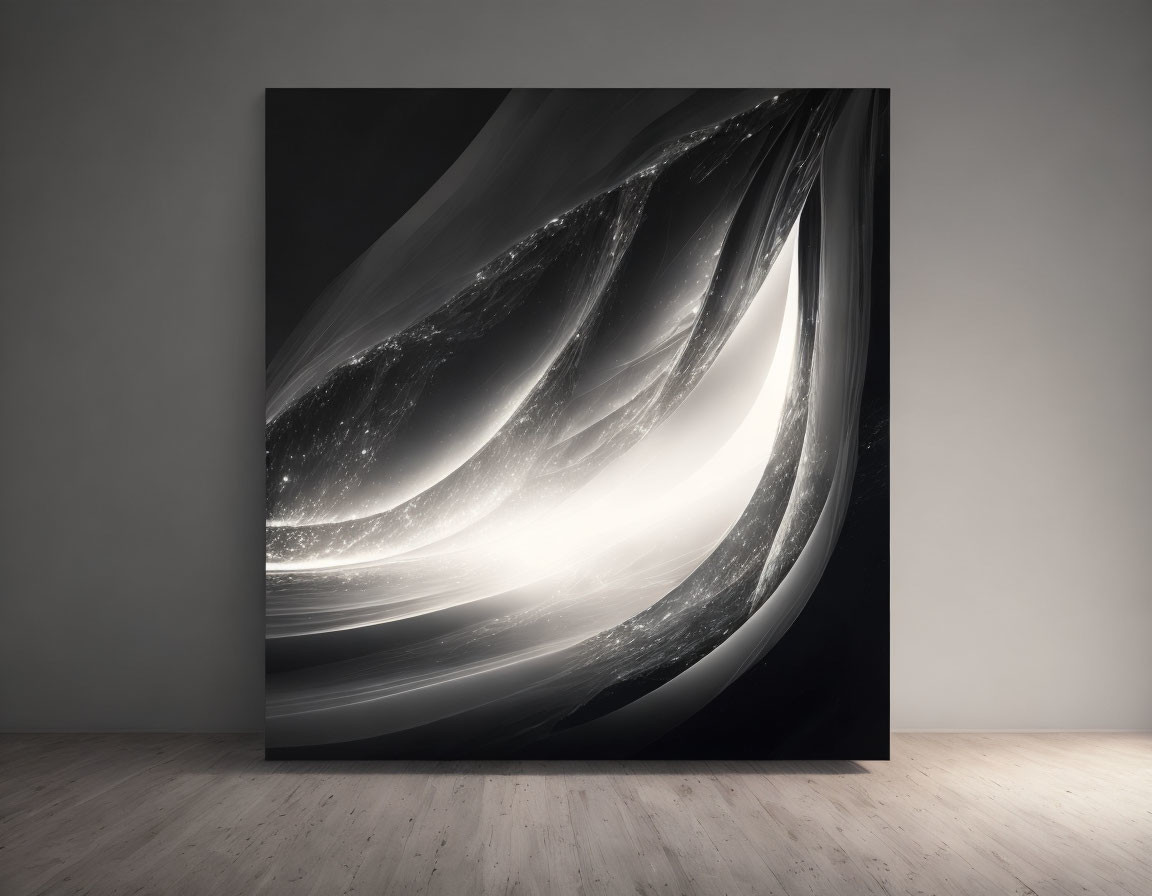 Abstract Monochrome Artwork with Swirls and Textured Shades in Minimalist Room