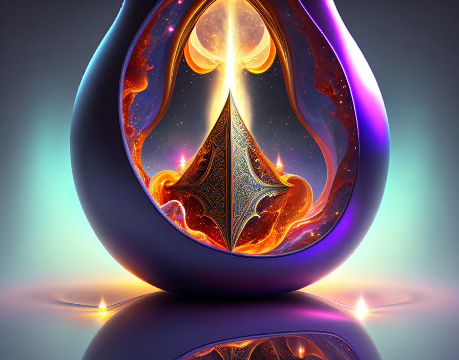 Cosmic-themed digital artwork of glossy teardrop object