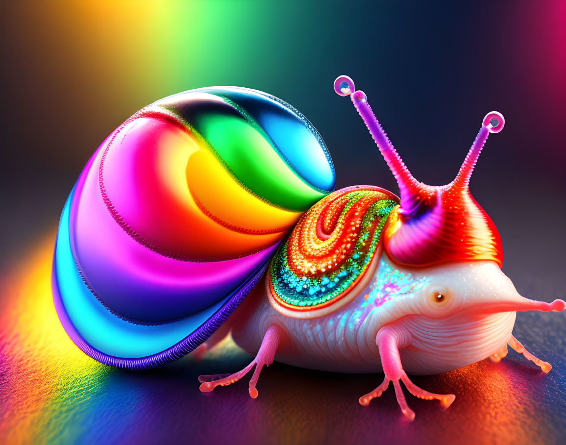 Colorful Digitally Rendered Snail with Iridescent Shell