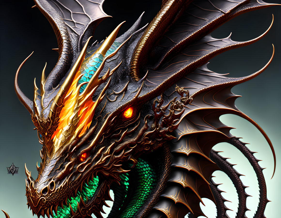 Detailed Illustration: Fierce Dragon with Scaly Body, Large Wings, and Fire Breathing