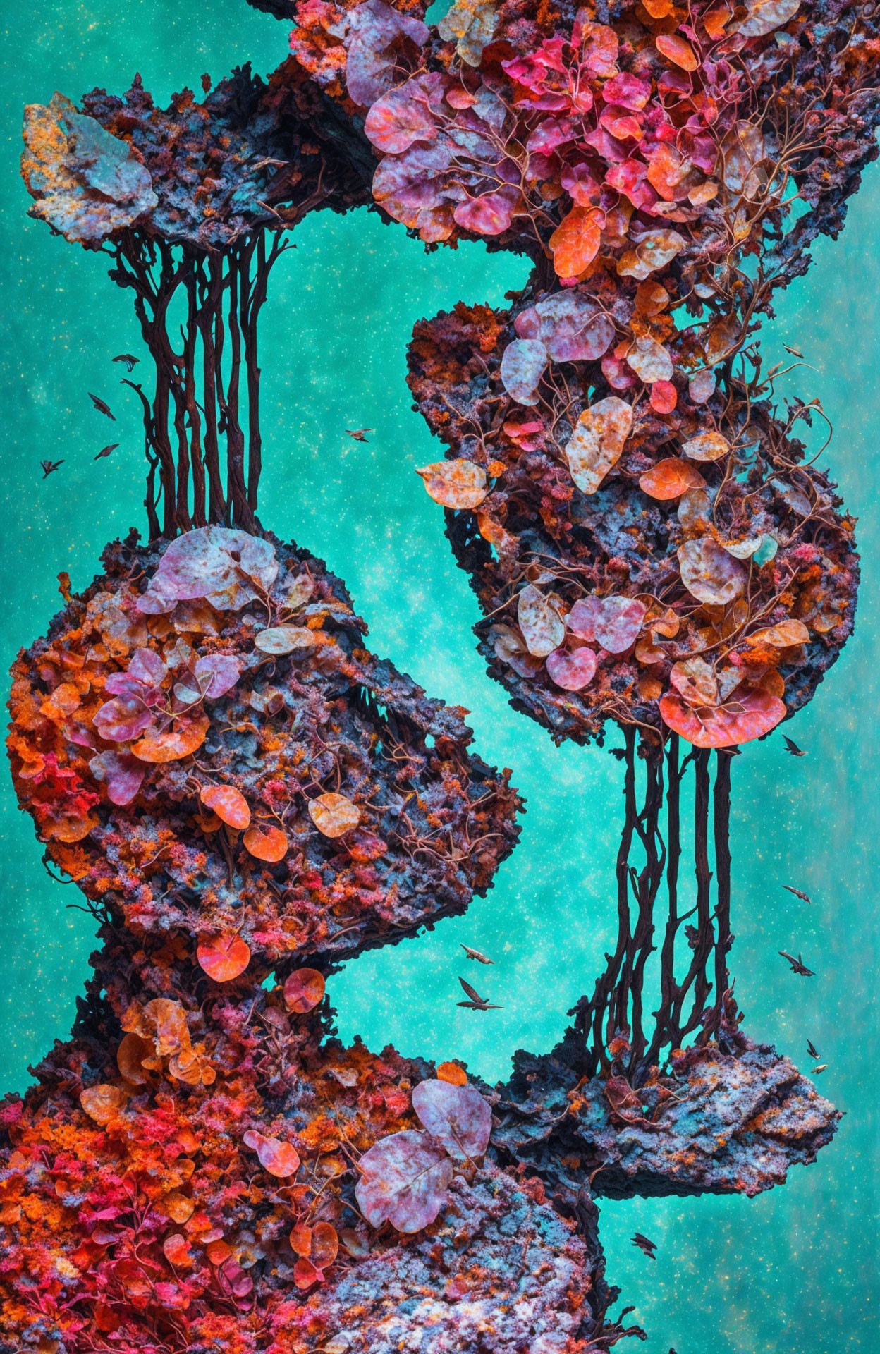 Colorful Underwater Sea Fans Against Turquoise Background