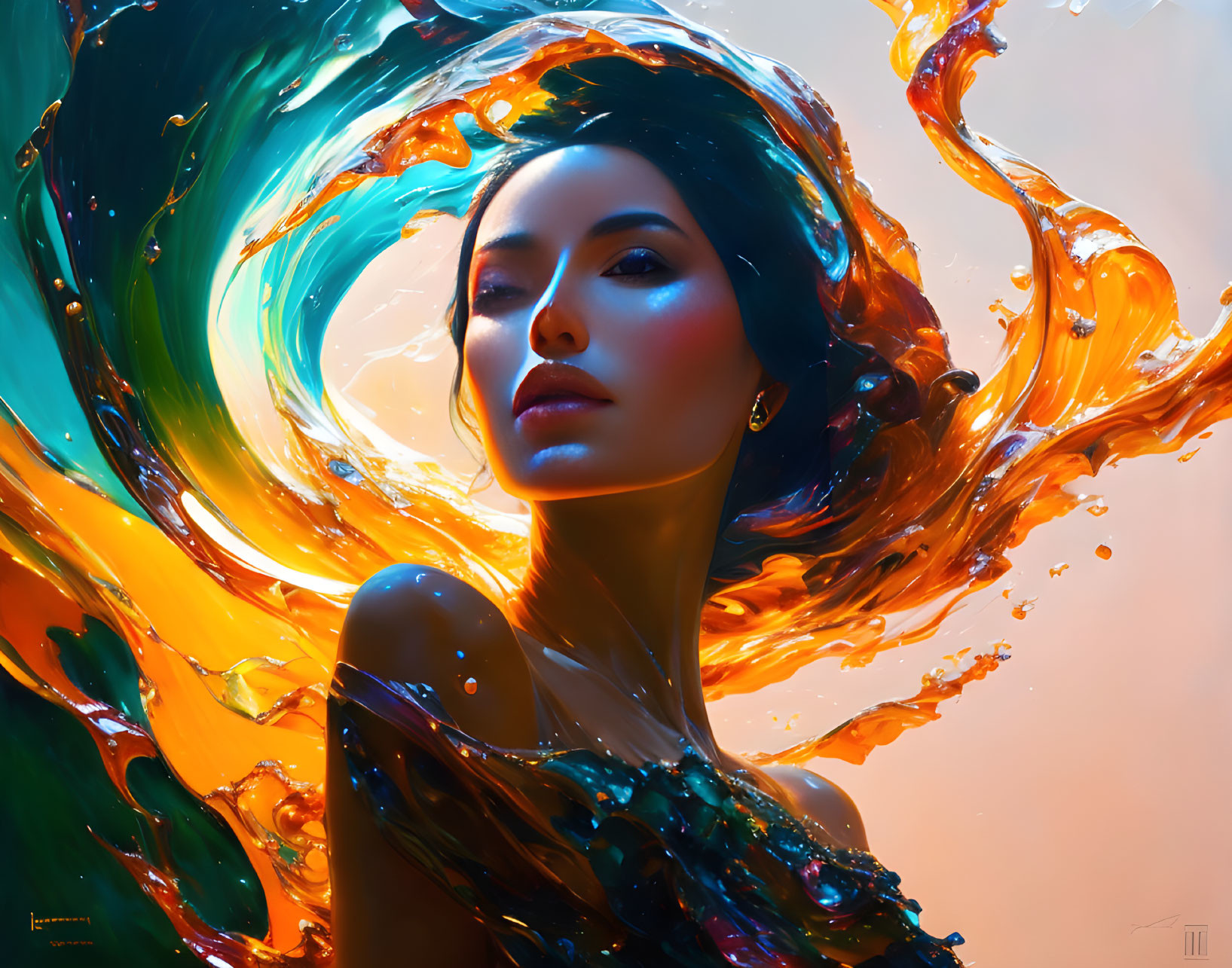 Abstract Art: Woman in Swirling Vibrant Colors