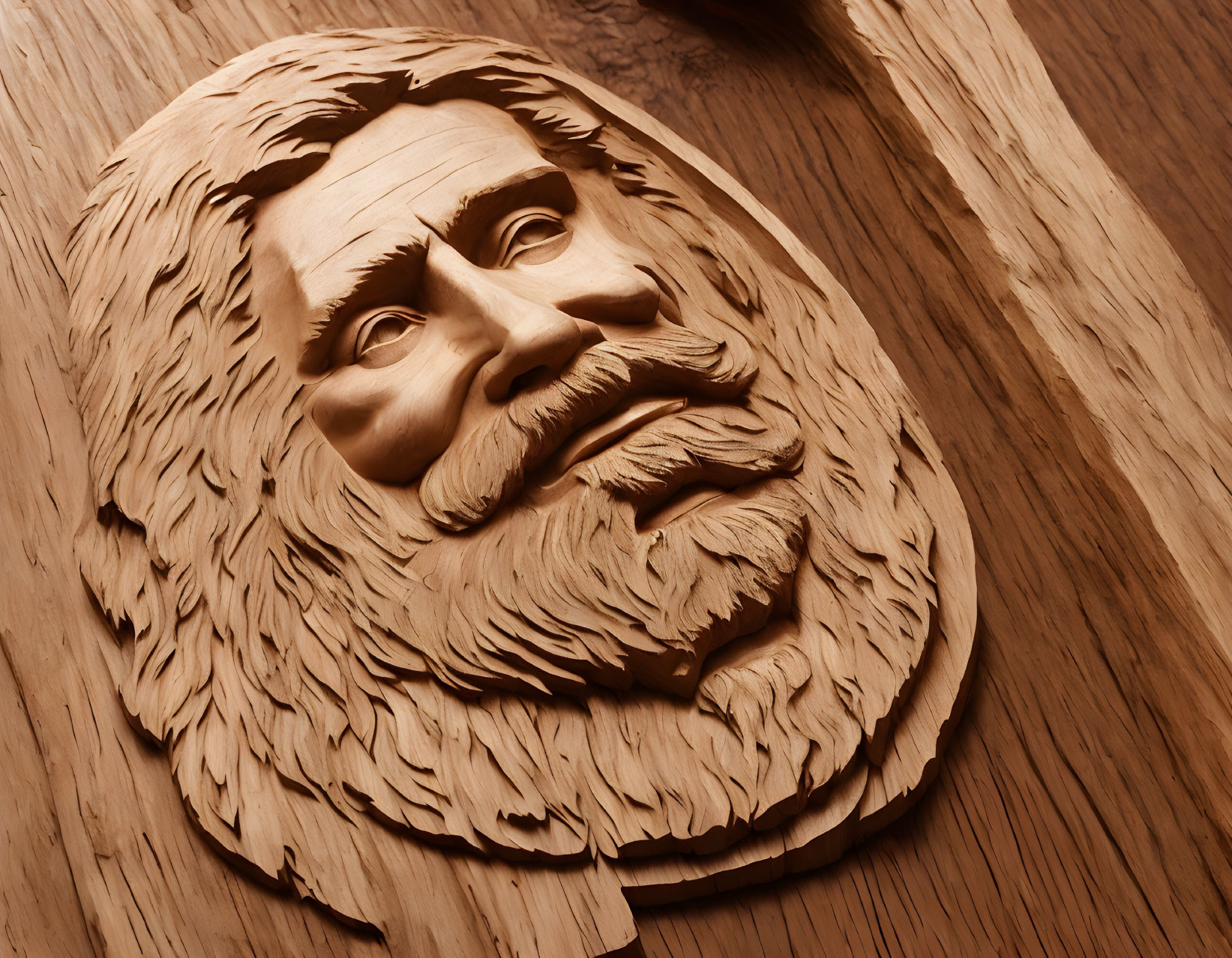 Intricate Wooden Carving of Bearded Face