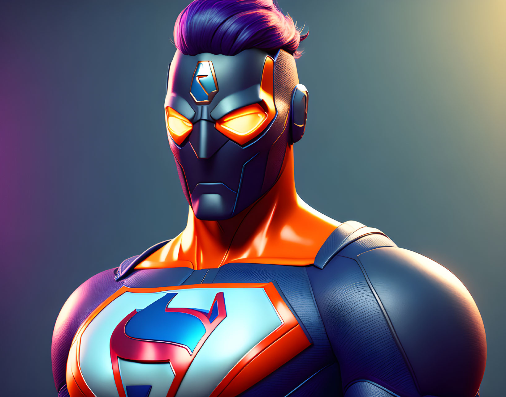 Colorful superhero digital art with glowing mask and emblem