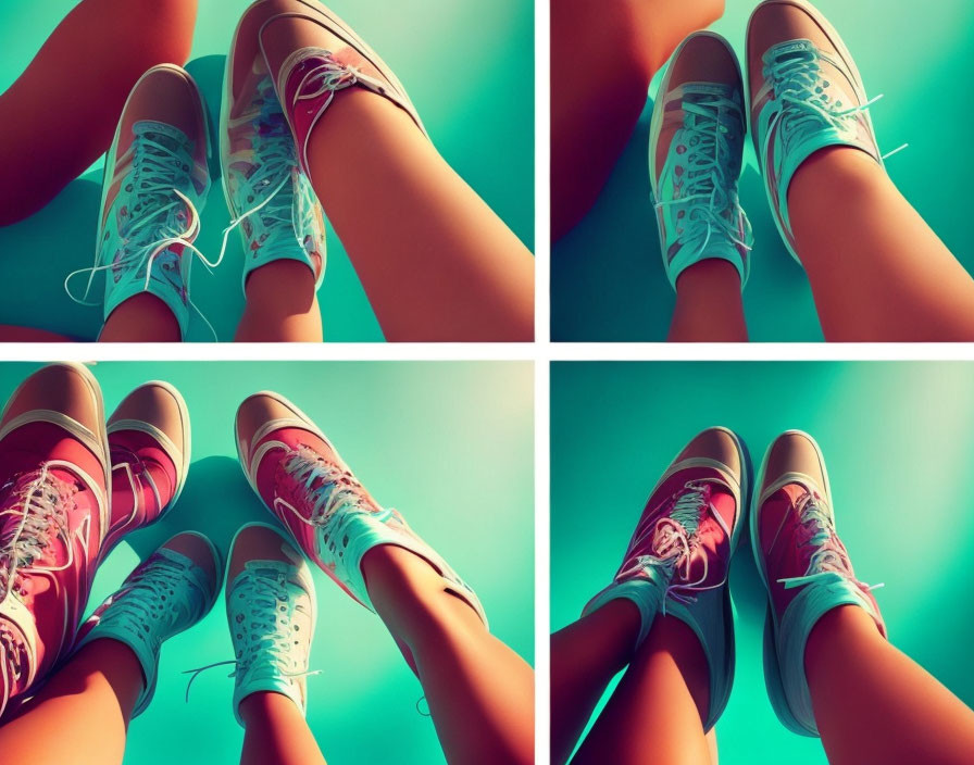 Colorful Sneakers Photo Collage: Two People's Legs in Four Panels