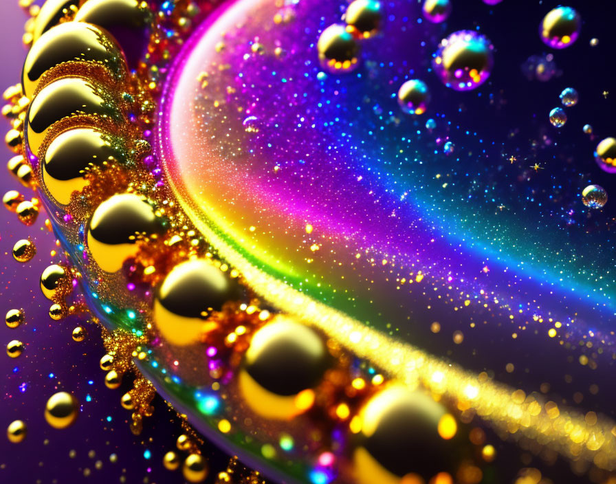 Colorful Cosmic Swirl with Oil Bubbles on Purple Background