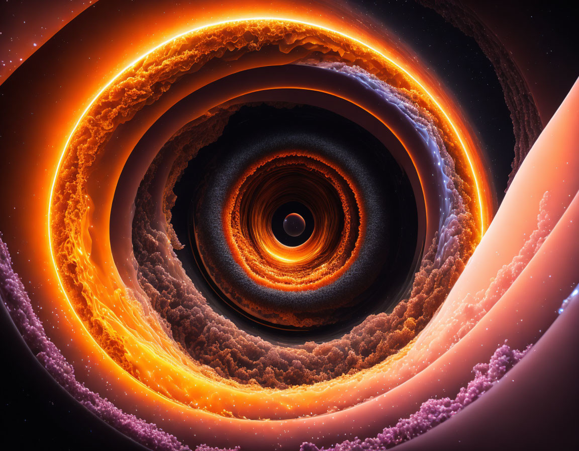 Illustration: Black Hole with Fiery Orange and Deep Purple Rings