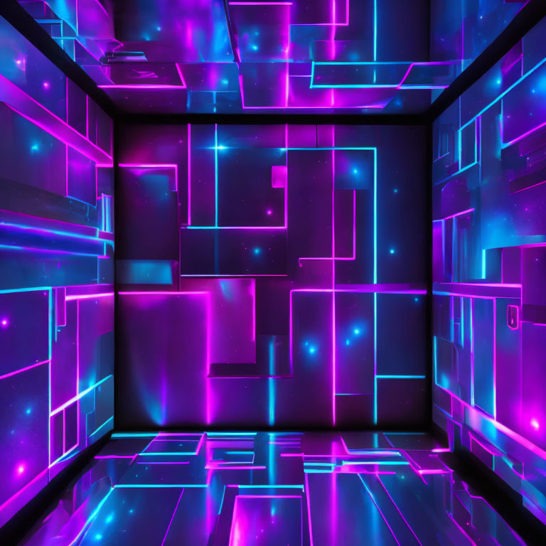 Futuristic neon-lit room with purple and blue lights