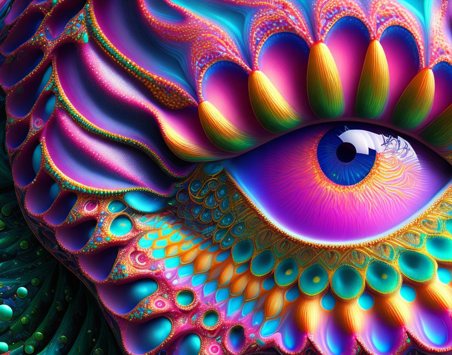 Colorful Stylized Eye Art with Fractal Patterns