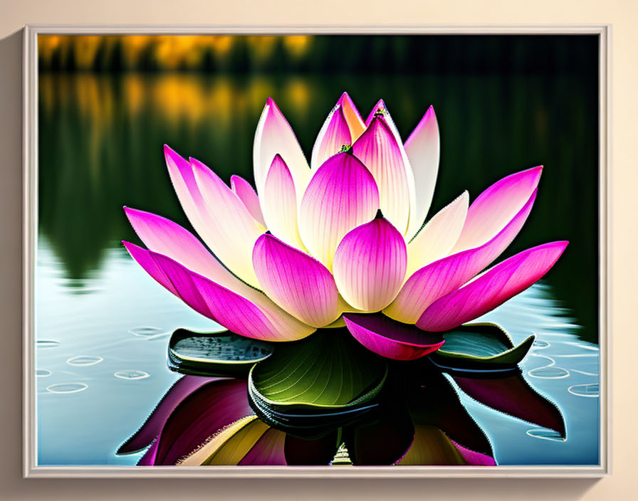 Pink and White Lotus Flower Blooming on Tranquil Water Surface