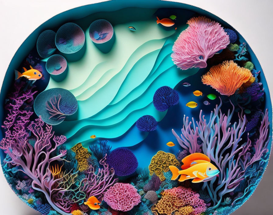 Colorful Underwater Paper Art Scene with Coral and Fish