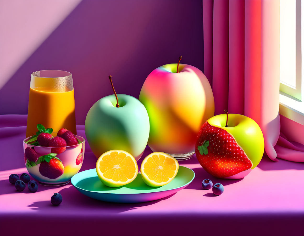 Colorful Fruit Still Life with Apples, Strawberries, Blueberries