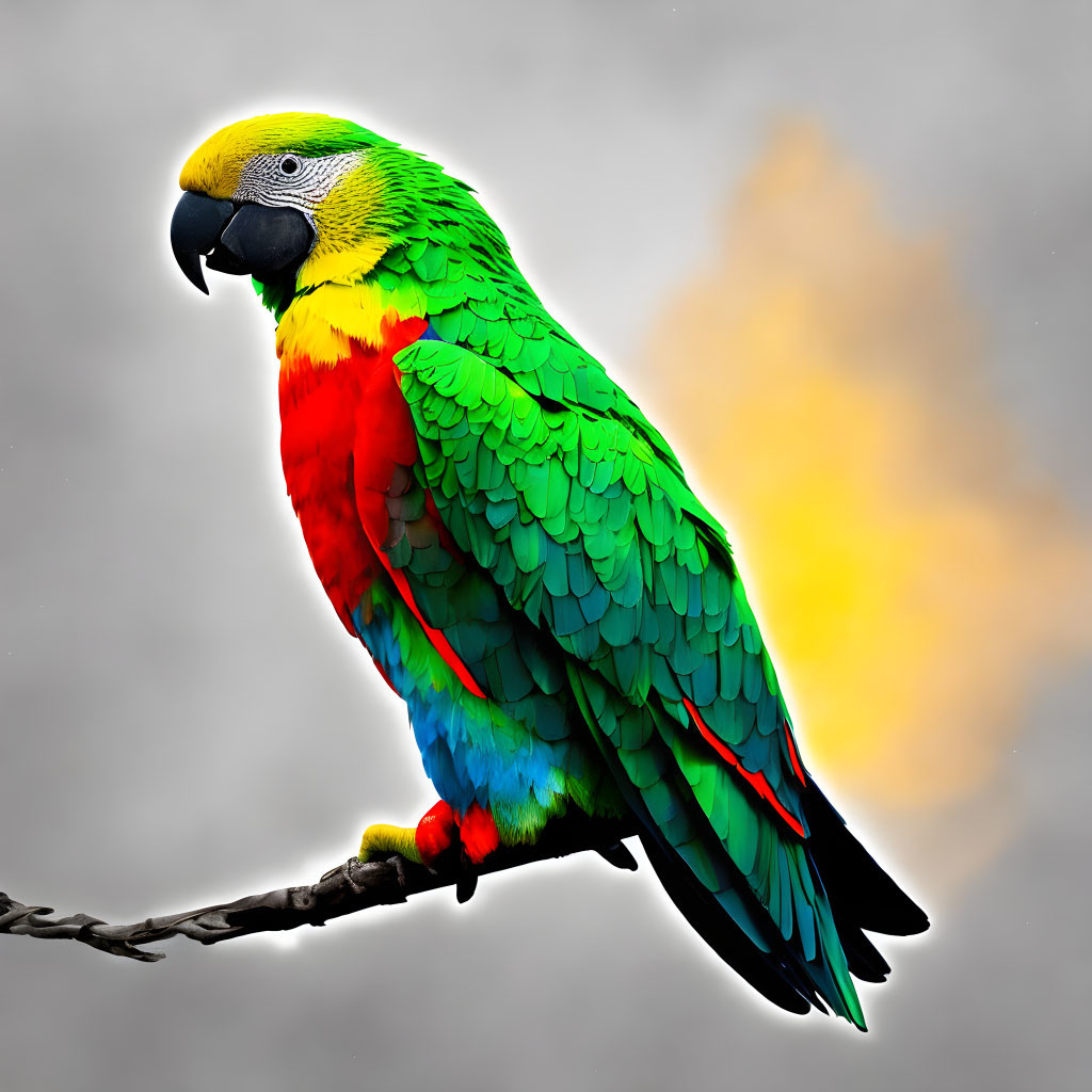 Colorful Macaw Perched on Branch Against Soft-focus Background