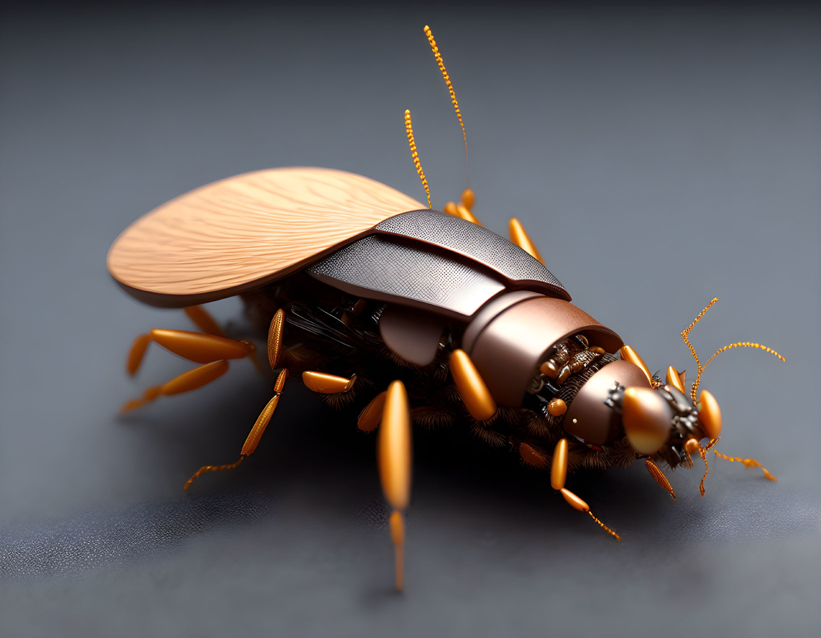 Detailed Steampunk Mechanical Cockroach on Dark Background