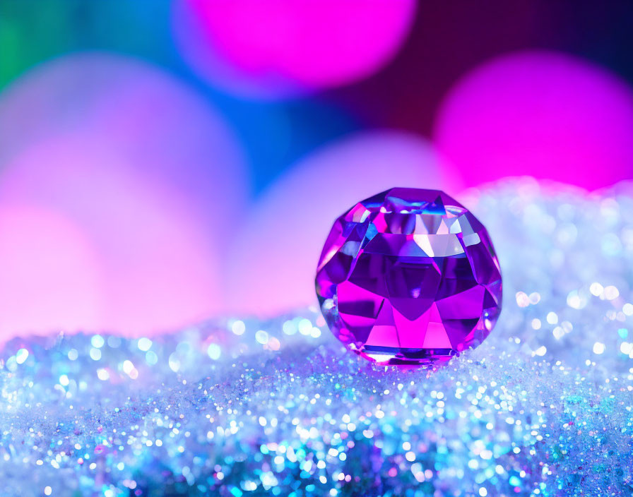 Colorful Crystal Ball on Glittery Surface with Pink Hues