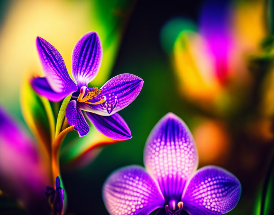 Detailed Purple Orchids on Warm Blurred Background