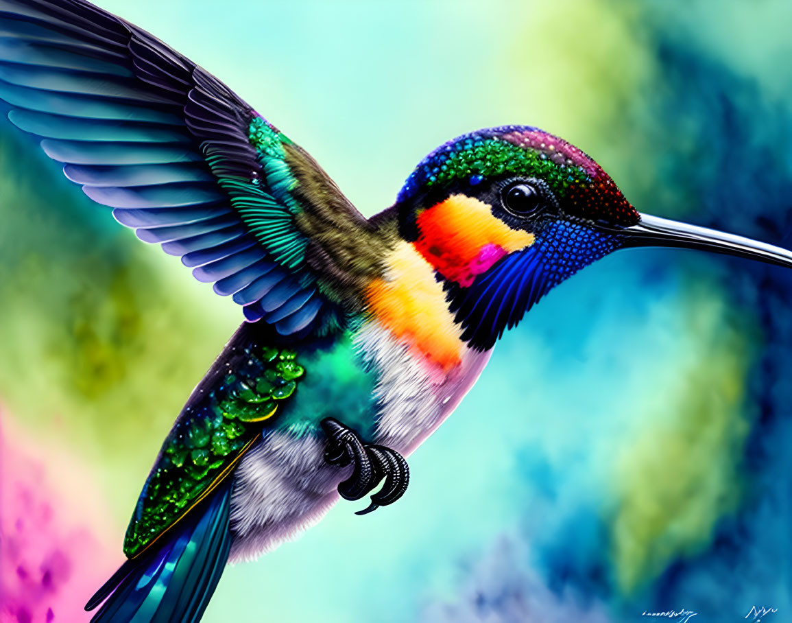 Colorful Hummingbird Illustration with Iridescent Feathers