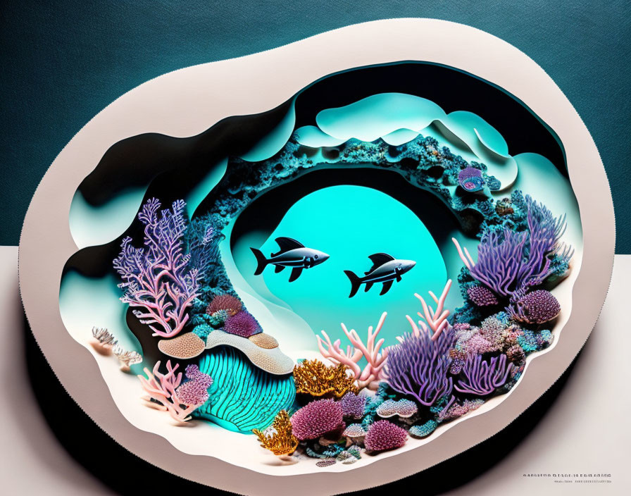 Vibrant Underwater Scene Paper Art with Coral and Fish