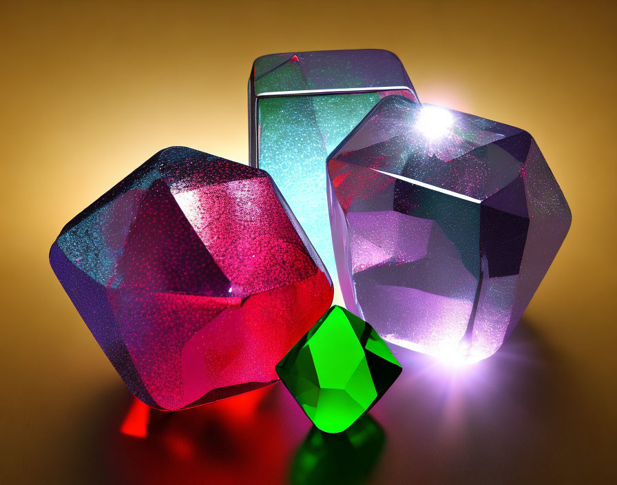 Translucent Gemstones Casting Colorful Reflections on Golden Background