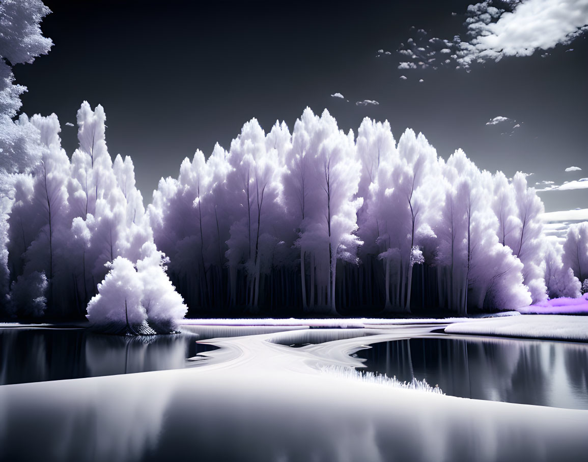 Spectral reflections in serene landscape with river bend