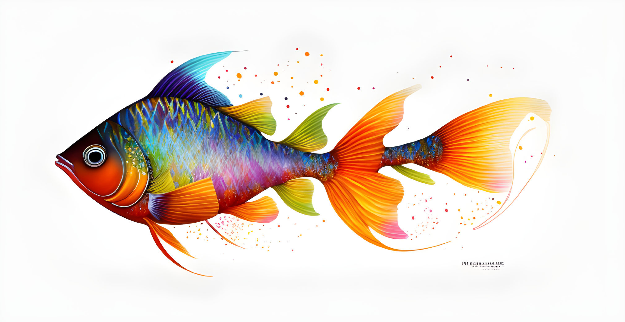 Colorful Fish Digital Art Illustration on White Background