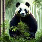 Giant panda in bamboo forest portrait