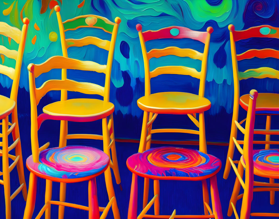 Colorful Swirled Pattern Chairs on Abstract Background