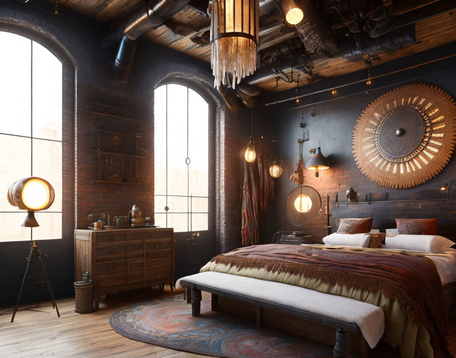 Exposed Brick Walls and Vintage Decor in Rustic Industrial Bedroom