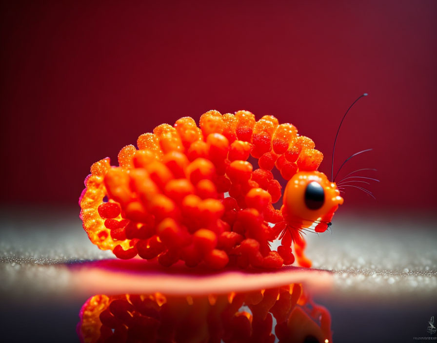 Colorful Smiling Caterpillar Figure on Reflective Surface