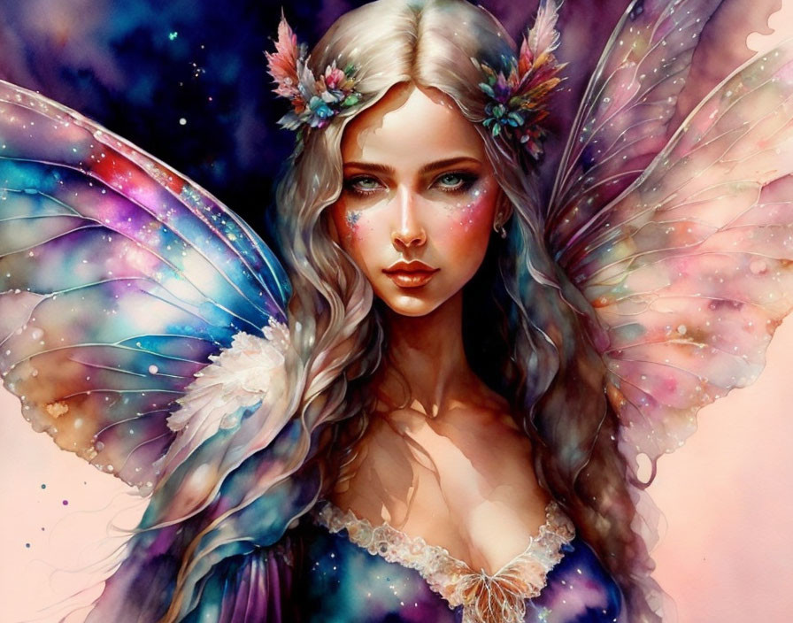 Female figure with butterfly wings and cosmic starry effect - Fantasy illustration