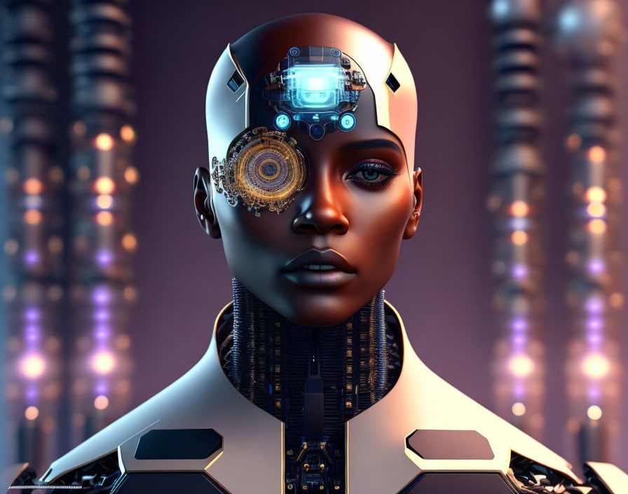 Female Android with Cybernetic Enhancements in Futuristic Setting