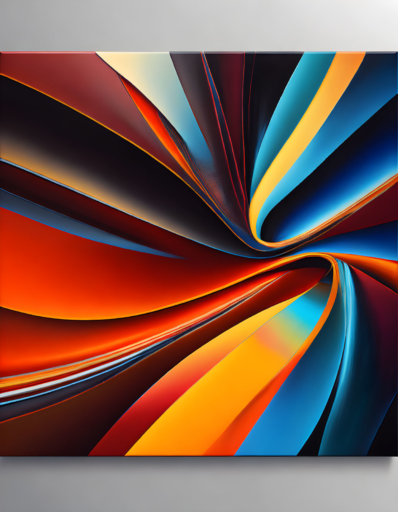 Colorful Twisted Tunnel with Metallic Sheen in Blue, Orange, and Grey