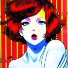 Colorful Portrait of Stylized Woman with Red Hair and Striking Blue Makeup