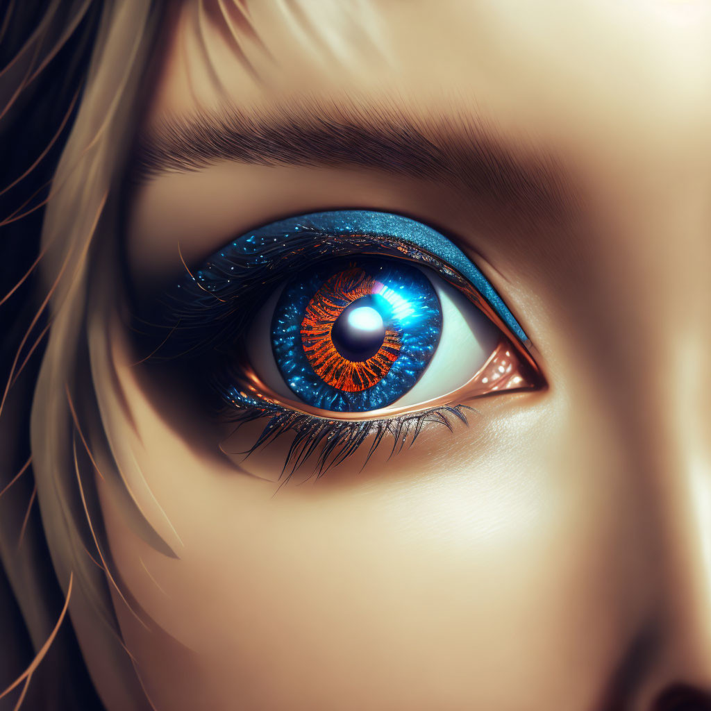 Detailed Blue Eye with Prominent Eyelashes and Stylized Iris