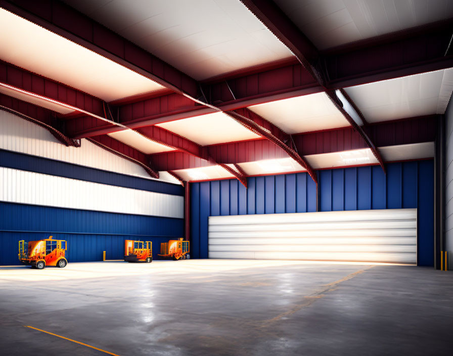 Empty Industrial Warehouse with High Ceilings & Forklifts