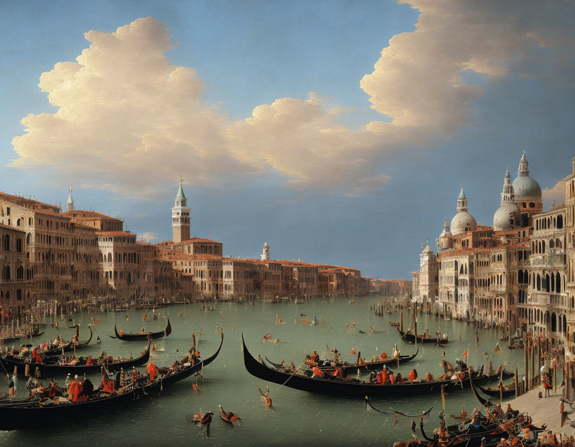 Venice Grand Canal painting with gondolas and historic buildings