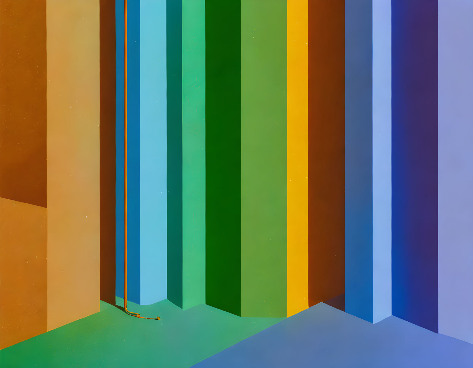 Colorful vertical stripes on wall with shadow cast on floor